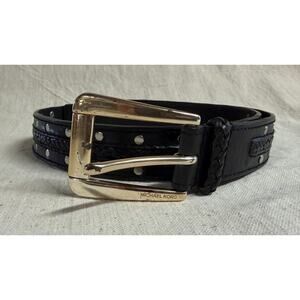 Michael Kors Brown Braided Genuine Leather Gold Tone Studded Belt Medium